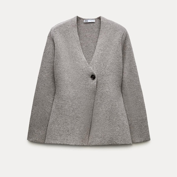 BNWT ZARA WOOL BLEND PEPLUM KNIT BLAZER L - Picture 3 of 13